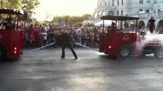 Chad Netherland stops a train at Ripley's