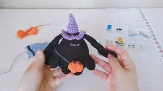 Crochet | Bunny 's Helloween Costume | Witch Hat & Mini Pumpkin | 兔子的萬聖節裝扮 | 巫婆帽 & 南瓜 | Free Pattern