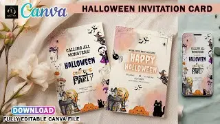 How to Make Halloween Party Invitation card in canva  I Canva Tutorial