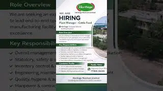 🚨 We&rsquo;re Hiring | Plant Manager &ndash; Cattle Feed 🚨Heritage Nutrivet Limited