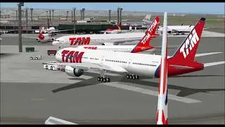 BOEING 777 300ER TAM AIRLINES TAKE OFF FROM GUARULHOS INTL AIRPORT FS9 HD