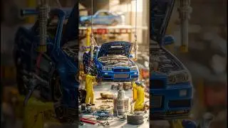 Tiny Crew Builds a Nissan R34 GT-R | Ultra-Realistic Macro Garage #shorts