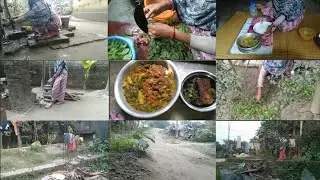 🛖🏚️গ্রামে শীতের সকালে উঠে উঠোন ঝাট দেওয়া,থালা মাজা,বাড়ির আনাচে-কানাচে থেকে শাক তুলে দুপুরে রান্না।