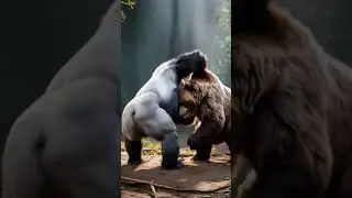 🦍🐻Gorilla vs Bear: Brutal Jungle Battle #gorilla #bear #animals #wildlife #shortsfeed