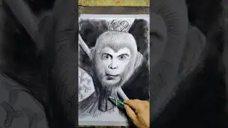🐵 Epic Monkey King Pencil Portrait 😮🔥 Realistic Charcoal Sketch Art ✏️🎨 #ArtShorts #Sketch