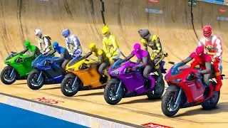 COLORS SPIDERMAN & Power Rangers | Racing Motorcycles Event Day Competition Challenge #997