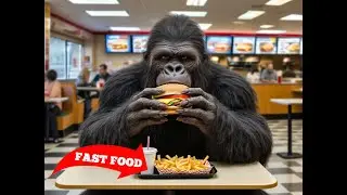 Bigfoot orders food at fast food restaurant #bigfoot #gorilla #bigfootinrestaurant #funny #monkey