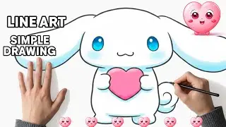Drawing Cinnamoroll Holding a Heart | Clean Line Art + Color Reveal
