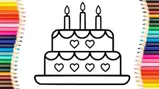 Cake drawing easy, Birthday cake drawing for kids,Cute and simple cake drawing step by step,Painting
