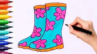 Как нарисовать пару сапог 👢 | Рисование и раскрашивание сапог в сезон дождей | Искусство с Тайбой