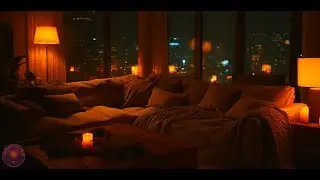 Cozy Rainy Night Living Room Ambience 🌙 Candlelight & City Lights for Deep Relaxation