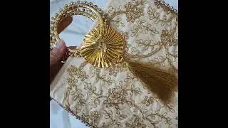 Embroidered Ivory Raw Silk Potli Bag, Wedding Bag, Evening Bag, Party Bag : RT-1877