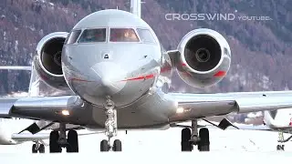 Bombardier Global 6000 VistaJet | Valley Landing and Takeoff | Engadin Airport | 02.01.2022