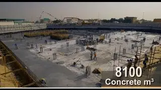 Continuous Concrete Pour (8100 M3 concrete) for Aster Hospital Raft Foundation, UAE, Dubai