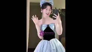 kemedress Blue Satin Tulle Strapless Bow Butterfly Quinceanera Dress