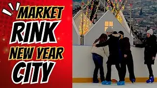 Holiday Market City Walk Skating Rink Christmas Lights ASMR