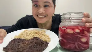 Ribeye steak + fried rice + Red onion pickles / FILIPINO MUKBANG 