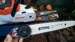 Trying a Stihl MSA 120C battery chainsaw. First carving, Hoot hoot