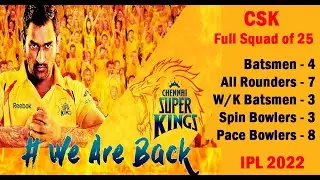 CSK- Chennai Super Kings Full Squad of 25 From Mega Auction IPL 2022 | Strong Title Contender