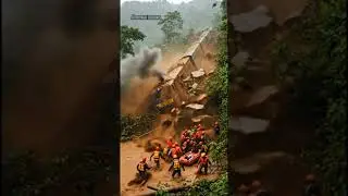 Terrifying Moment a Train Gets Buried by a Massive Landslide! 😱🌧️ #train #viral