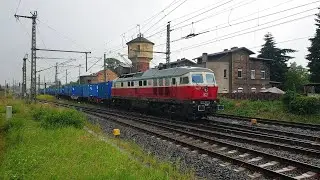 D-DB 232 005-9 mit GX 68659 (WSTS - WLMW) bei der Abfahrt im Bahnhof L&ouml;wenberg (Mark)