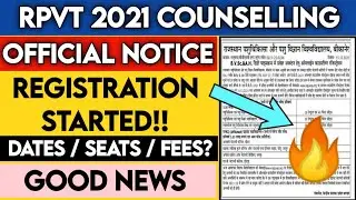 RPVT 2021 Counselling Official Notice!! | Registration Dates, Fees, seats? | RPVT 2021 latest news