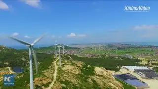 Amazing aerial view of wind farm in waters of Nanri Island, China