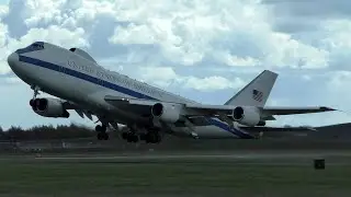 USAF Boeing E-4B 73-1677 Take Off at Stansted Airport