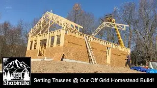 Setting Roof Trusses | Our Off Grid Homestead Build Ep11 | The ShabinLife