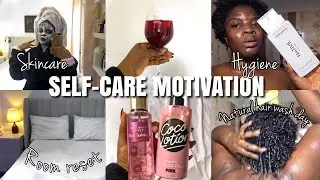 SELF CARE MOTIVATION: ASMR ROOM RESET,4C hair wash day routine, shower routine, skincare, gua sha
