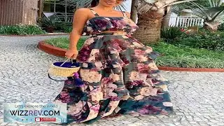 2pcs Women Summer Beach Vacation Style Print Flounced Strap Tank Top