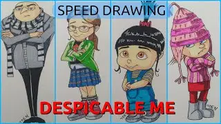 Despicable Me Drawing (Gru, Margo, Edith, Agnes) | Speed Drawing