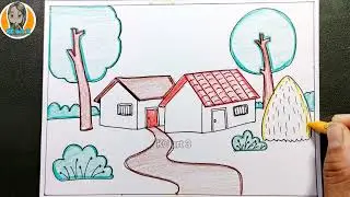 Ng&ocirc;i nh&agrave; trong tranh lớp 7 - vẽ phong cảnh qu&ecirc; hương - Tranh trang tr&iacute; với m&agrave;u tương phản lớp 8