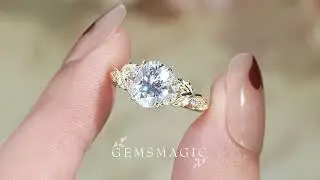 Crossed Leaf Moissanite Engagement Ring - GemsMagic
