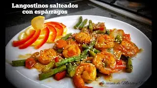 LANGOSTINOS SALTEADOS  CON ESPÁRRAGOS | Receta fácil 👌