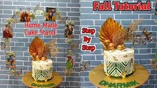 Pretty And Unique Birthday Cake With Home Made Cake Stand | How To Use Stencil On Fondant Cake
