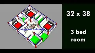 best 32 x 38 simple 3d home design II 32 by 38 accha 3d ghar ka naksha II 3 bedroom house plan