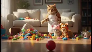 Mama Cat Trims Fur On Cleaning the House, But Her Kittens Make a Mess 🐾🏠