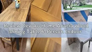 Review Devoko Home Acacia Wood Dining Table 6-Person Indoor Outdoor Table with Iron Legs, Sandblast