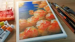 Acrylic Painting/Orange cloud painting #64 /How to Orange cloud painting
