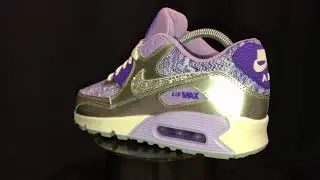 Handmade Custom Nike Air Max 90 Swarovski Crystal 2007 GS Silver & Purple by Mark Leone &reg;