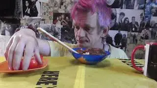 mukbang pasta, turkey cutlets, and multi-fruit juice