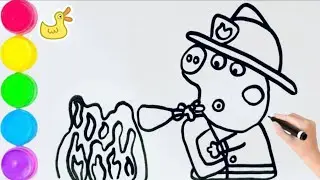 Dibuja y Colorea a Peppa Pig con su Traje de Bombero - Dibujos para ni&ntilde;os #167