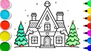 How to Draw a Cute Christmas House And Tree | Kawaii Snowy House Easy Step-by-Step Drawing for Kids!