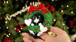 Ornaments by Elves: Personalized Tuxedo Cat Pet Christmas Wreath Ornament OBE-rm1338