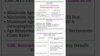 recruitment #esic #shorts recruitment total vacancy 3600+post #UDC steno MTS 2022  18+ ESIC #govtjob