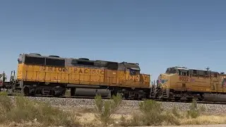 Two UP Intermodal Trains entering the Tucson Rail Yard