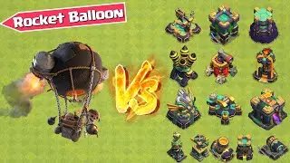 *Max* Rocket Balloon vs All Max Defense - Clash of Clans
