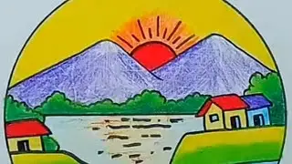  Kid's  drowning #Easy Riverside Mountain Sunset Scenery Drawing#EasyDrawing #Scenery Draw ##reels 