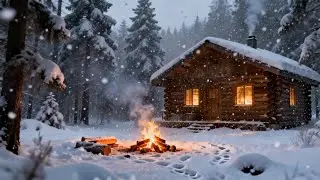 Cozy Snowy Cabin Ambience | Fireplace Sounds for Stress Relief, Cozy Winter Cabin Ambience